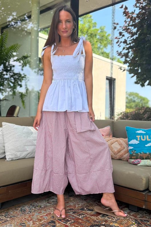 Arbi Gingham Pocket Culotte Pant Plum
